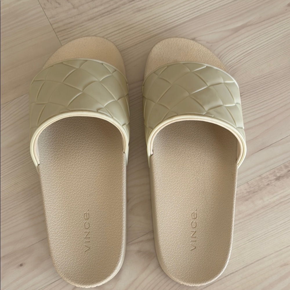 Vince Cream Quilted Slide Sandals